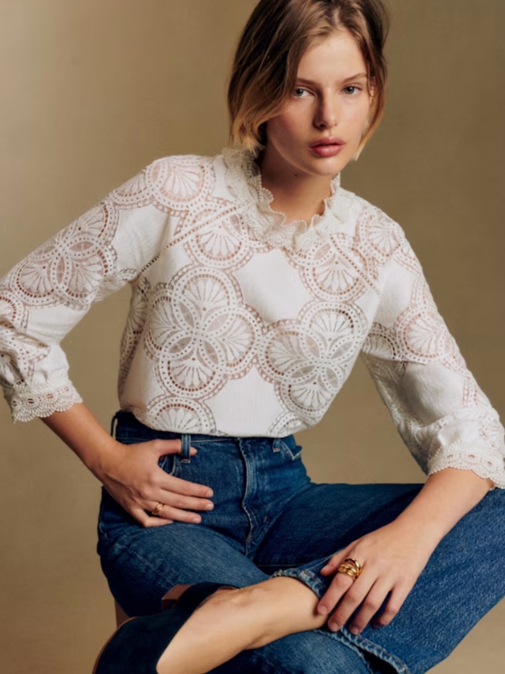Sezane Bianca Women's Blouse - Ecru Size 8, NWT